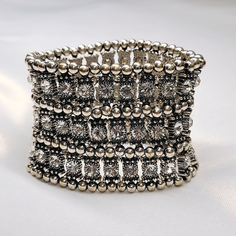 Philippe Audibert Inspired Silver Tone Bracelet with Glass Stones
